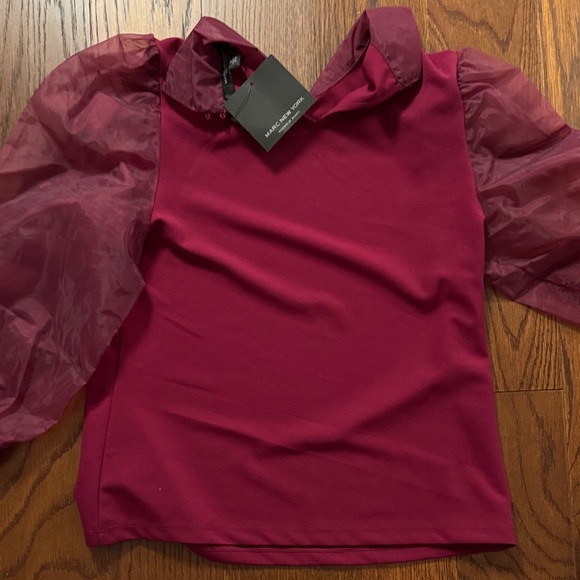 Marc New York Burgundy Blouse with Puff Sleeves - Picture 5 of 5